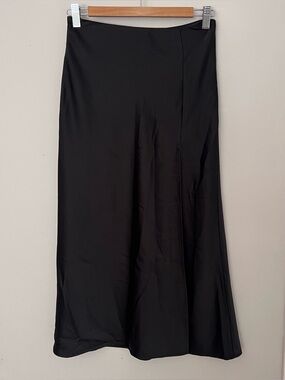 Black Women's Satin A-Line Midi Skirt